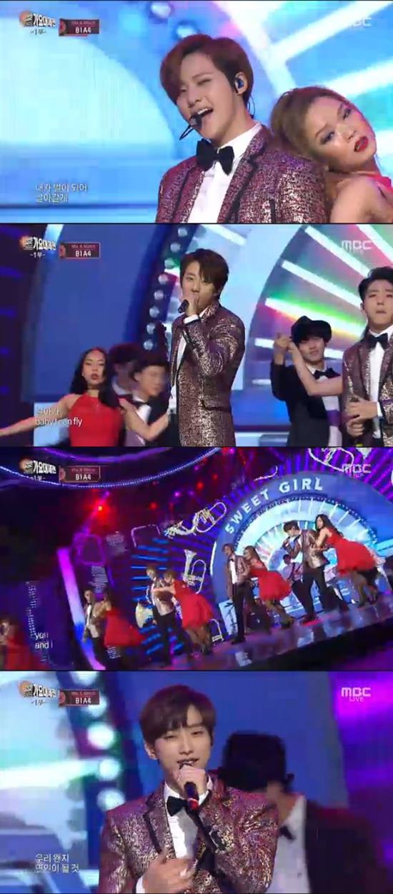 B1A4의 흥겨운 무대. B1A4는 31일 오후 방송된 '2015 MBC 가요대제전'에 출연했다. /MBC 방송 화면 캡처