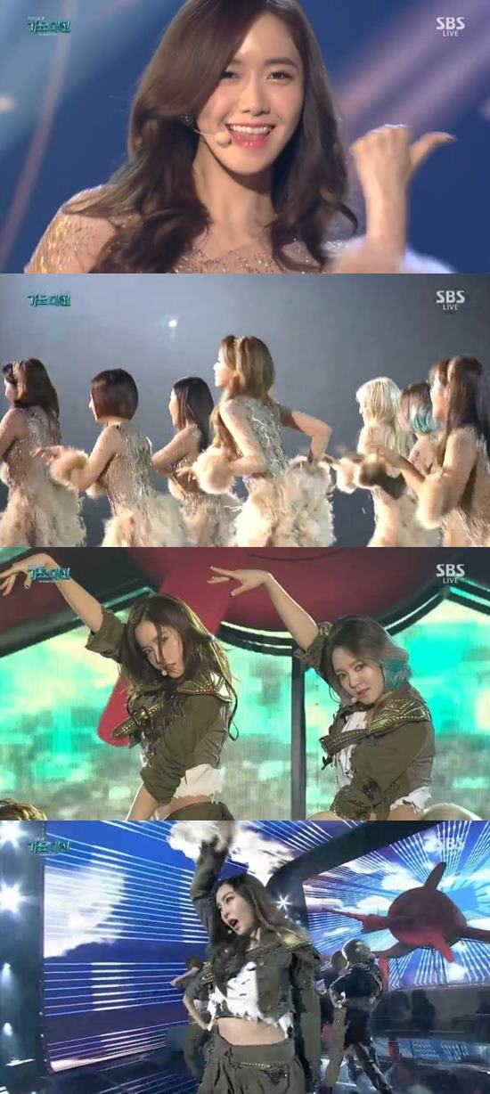 '가요대전'에서 열창하고 있는 소녀시대. 올해 소녀시대는 정규 5집 '라이언 하트'로 큰 사랑을 받았다. /SBS 방송 화면 캡처