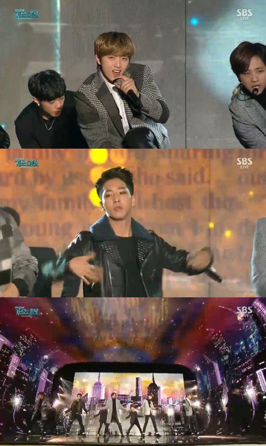 B1A4가 감미로운 매력으로 '가요대전' 시청자들의 마음을 저격했다. B1A4는 이날 방송에서 '스윗걸'을 저격했다. /SBS 방송 화면 캡처