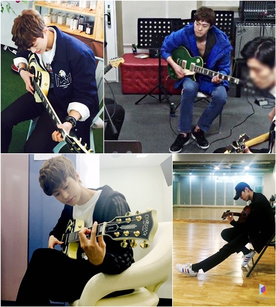 공명 연기 연습. 서프라이즈 멤버 공명이 SBS 수목드라마 '딴따라' 캐릭터를 위해 기타 연습에 집중한다. /판타지오 제공