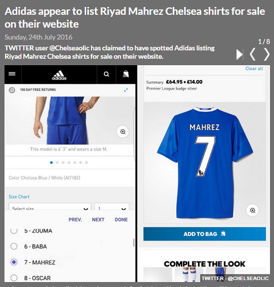 마레즈 이적설! 이적설에 시달리고 있는 마레즈의 등번호 7이 박힌 첼시 유니폼이 인터넷에서 판매됐다고 24일 '데일리스타'가 보도했다. / 데일리스타 홈페이지 캡처