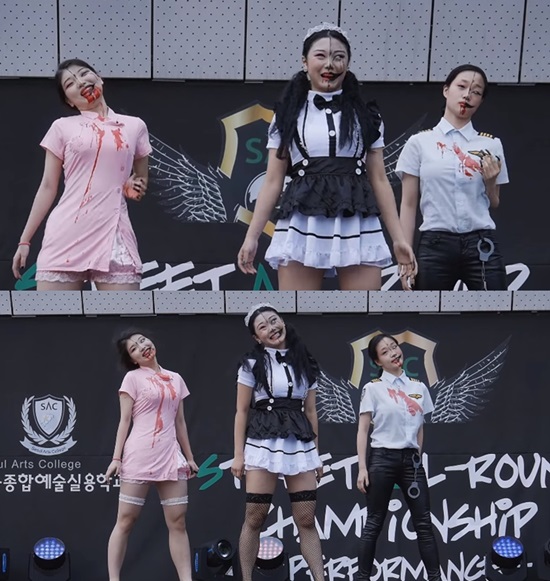 댄스팀 네크로필리아 최송이 김유경 이수현(왼쪽부터)의 좀비댄스. 네크로필리아가 좀비댄스로 화제를 모으고 있다. /유튜브 동영상 캡처 