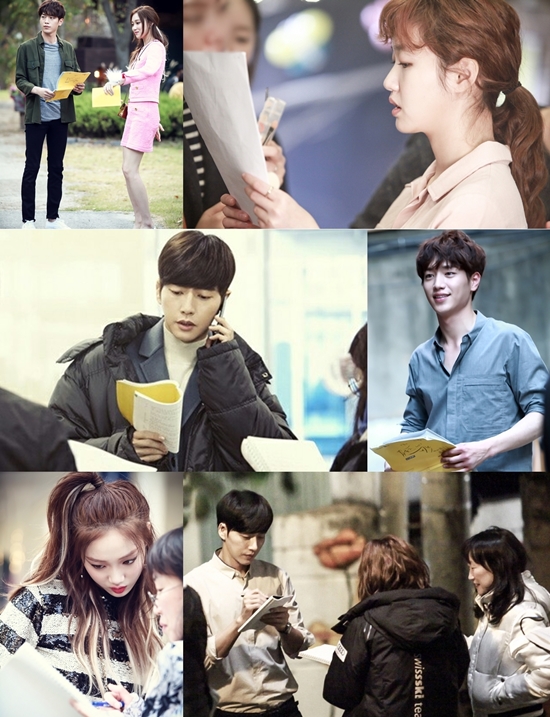 대본을 열심히 보고 있는 '치즈인더트랩' 배우들. 배우들은 디테일한 부분에 신경을 쓰고 있다. /tvN·더블유엠컴퍼니 제공