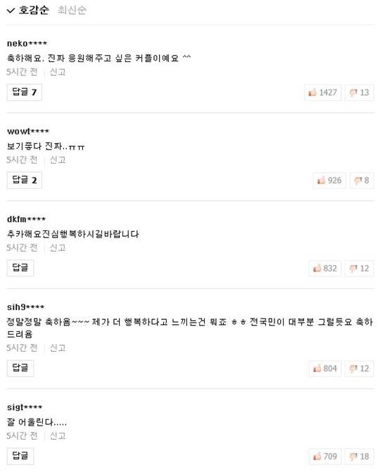 누리꾼은 '불타는 청춘' 김국진 강수지 커플에게 응원의 메시지를 보내고 있다. /네이버 화면 캡처
