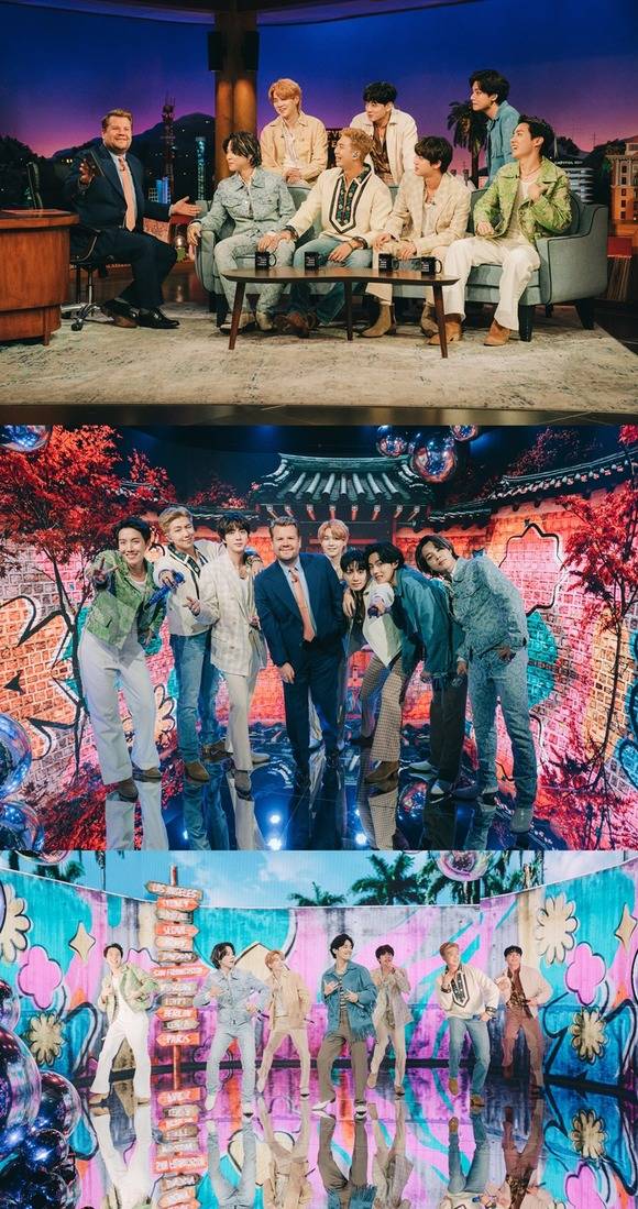 방탄소년단이 미국 인기 토크쇼 '제임스 코든쇼'에 출연해 서울과 LA를 잇는 특별한 퍼포먼스를 선사했다. /CBS 제공