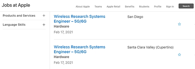 애플이 6G 개발 담당 엔지니어 채용을 시작했다. /애플 홈페이지 갈무리
