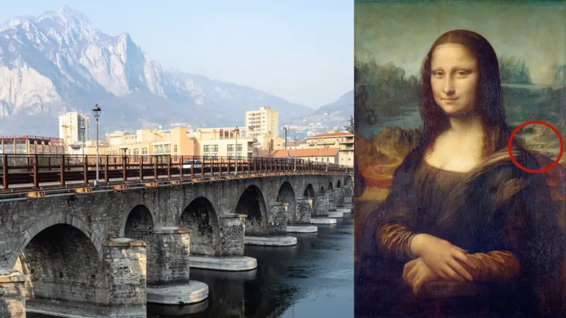 Jembatan Azzone Visconti di Kota Lecco diyakini berada pada latar lukisan Mona Lisa. Foto: Getty Images/BBC