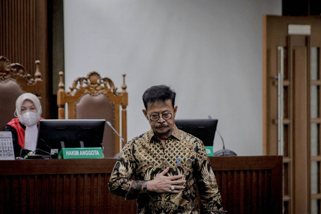 Terdakwa kasus pemerasan dan gratifikasi di Kementerian Pertanian Syahrul Yasin Limpo bersiap untuk menjalani sidang pembacaan tuntutan di Pengadilan Tipikor, Jakarta, Jumat (28/6/2024). Foto: Antara/M Risyal Hidayat