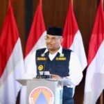 Pj. Gubernur Aceh, Dr. H. Safrizal ZA, M. Si, saat memberikan sambutan pada acara puncak Peringatan Bulan Pengurangan Risiko Bencana (PRB) 2024, di Balee Meuseuraya Aceh, Banda Aceh, Kamis (10/10/2024). Foto: Humas Pemerintah Aceh
