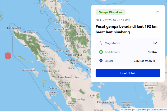 Gempa magnitudo 6,2 Simeulue