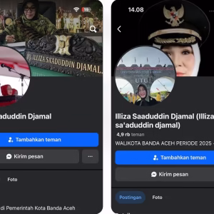 Dua akun Facebook yang disebut palsu karena mencatut foto dan nama Illiza