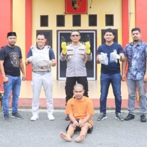 Tersangka S di Mapolres Aceh Utara. Foto Humas Polres Aceh Utara