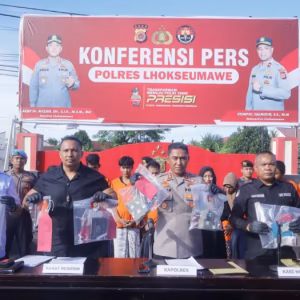 Konferensi pers di Mapolres Lhokseumawe