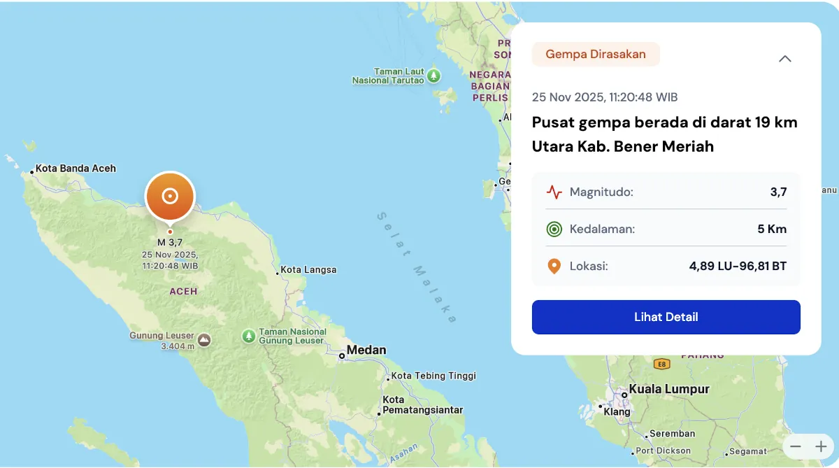 Gempa Selasa siang Bener Meriah