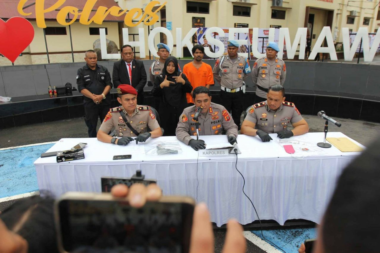 Kapolres Ahzan konpres kasus penembakan warga Alue Lim