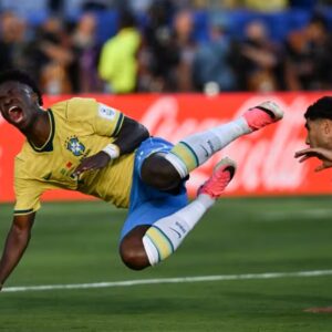 Aksi Vini Jr saat Brasil ditahan imbang Maroko laga Piala Dunia 2026