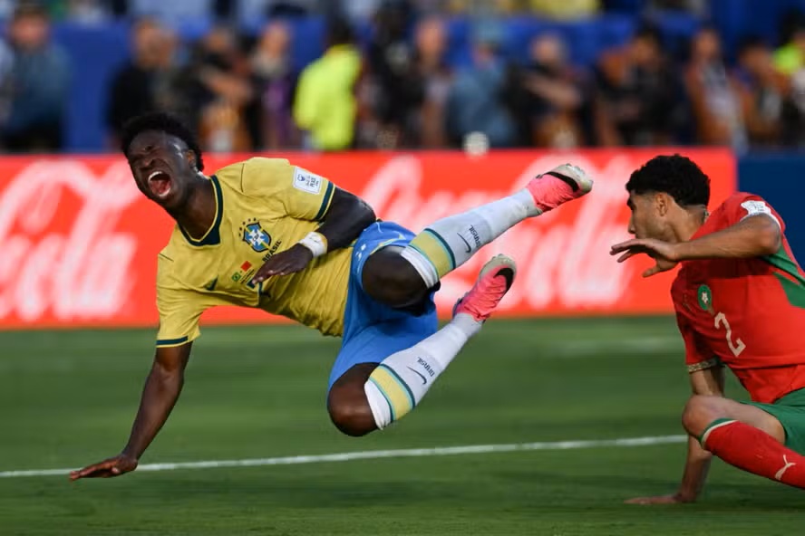 Aksi Vini Jr saat Brasil ditahan imbang Maroko laga Piala Dunia 2026