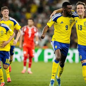 Pemain Timnas Swedia selebrasi gol
