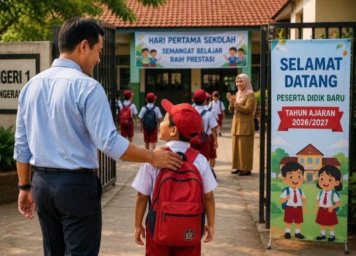 Ilustrasi anatra anak hari pertama sekolah
