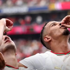 Qunahi Maroko selebrasi usai cetak gol ke gawang Kanada