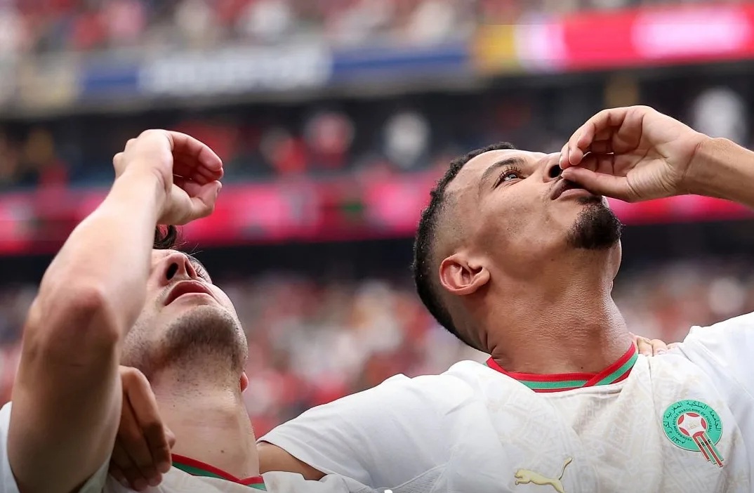 Qunahi Maroko selebrasi usai cetak gol ke gawang Kanada