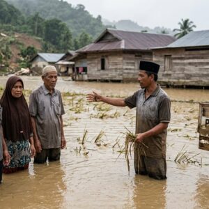 Ilustrasi padi sawah terendam banjir
