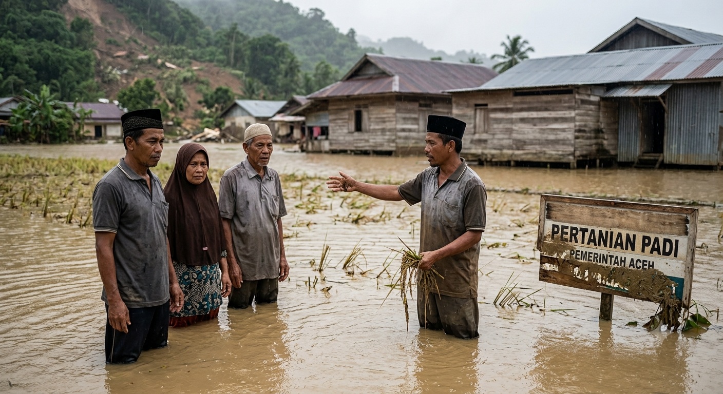 Ilustrasi padi sawah terendam banjir