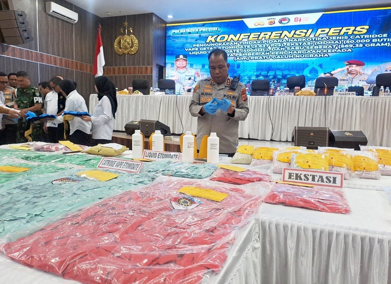 Kapolda Aceh Ruddi Setiawan konferensi pers pengungkapan narkotika