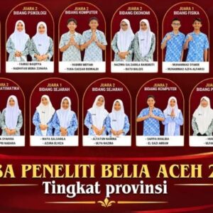 Flyer ucapan selamat dari Cabdin Pendidikan Aceh Utara untuk SMAN 1 Dewantara atas prestasi di Lomba Peneliti Belia Aceh 2026 tingkat provinsi